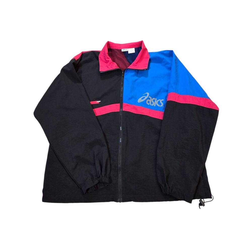 Vintage ASICS Windbreaker Jacket Mens Large 90s Colorblock Nylon Vtg Pink Blue